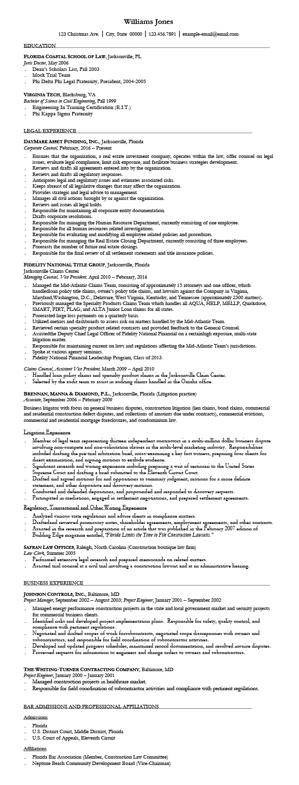 sample resumes for attorney legal law students experienced attorneys construction vice president resume