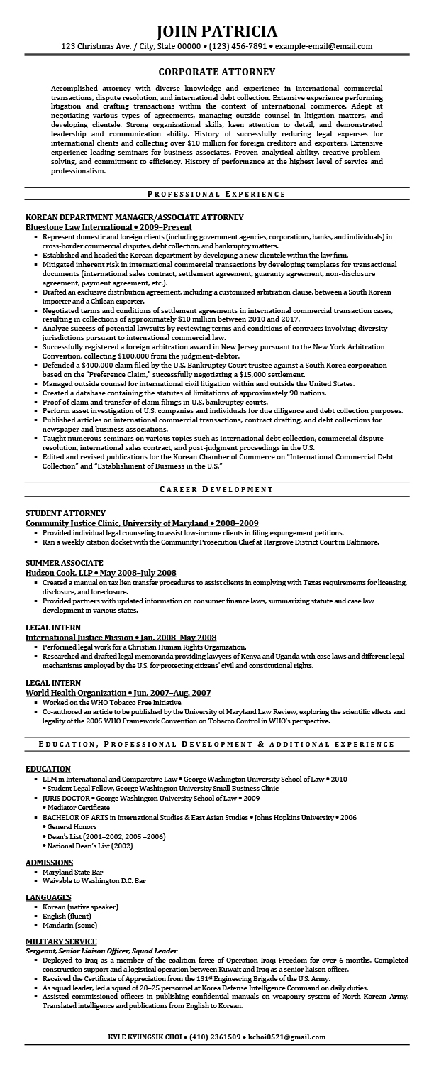 corporate attorney resume samples templates tips attorneyresumecom